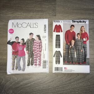 *Lot of 2* Sewing Patterns Adult Unisex Pajamas Sleepwear Jumpsuit XS-XL UNCUT